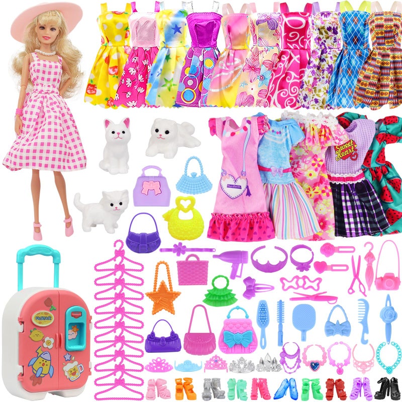 K. T. Fancy K.T. Fancy 83 Pcs Dolls & Accessories with Doll Closet Wardrobe for 11.5 Inch Doll Dress Up Set Including Wardrobe Shoes Wallet Dress Hangers Brush Necklace Pet and Other Accessories (No Doll) - Image 3
